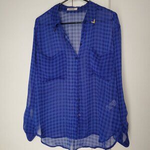 Garage - Sheer Blue Gingham Button Up Blouse